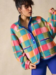 VARSIVA 女士彩色格子长袖休闲抓绒卫衣 - 彩色 - 查看 3
