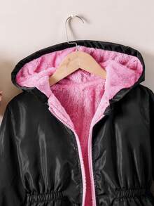 SHEIN 少女休闲连帽防风外套，保暖中长款外套，秋冬季 - 彩色 - 查看 3