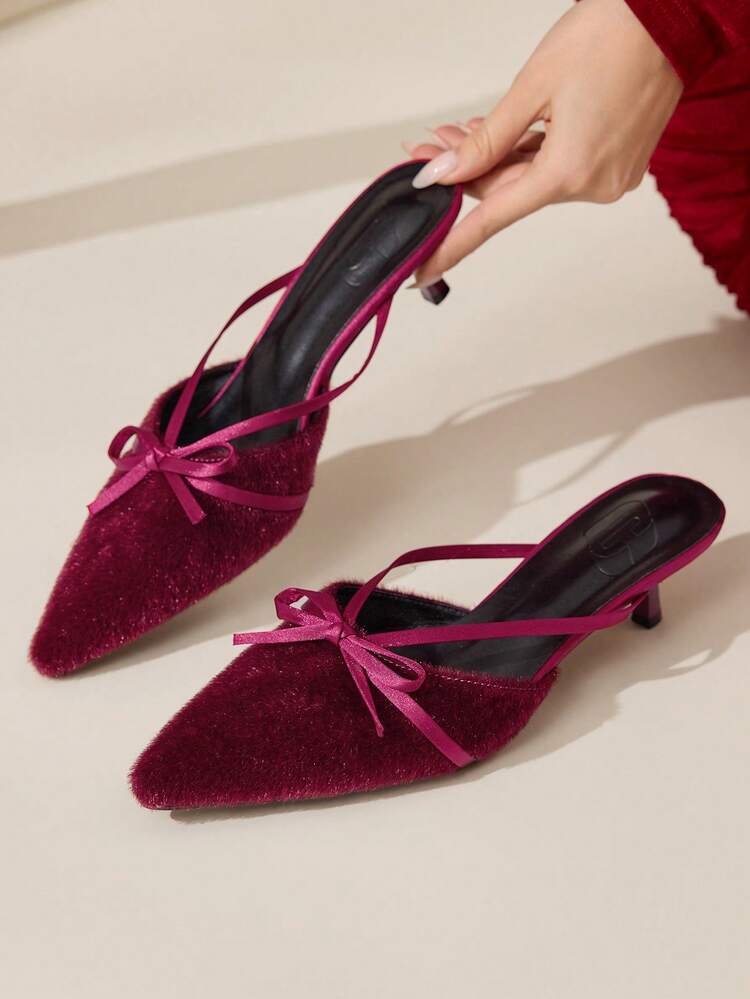 CUCCOO CHICEST Women's Elegant Gothic Retro Purple Velvet Pointed Toe Bowknot Strap Criss-Cross Kitten Heel Pumps, Mules, Slip-On Dress Shoes For Formal Occasions, Parties, Afternoon Tea, Dates, Halloween For Christmas