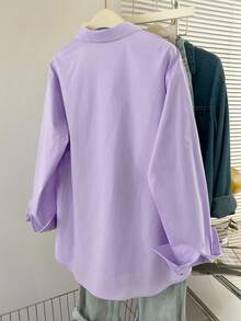 INAWLY Plus Size Plain Front Button Long Sleeve Pocket Minimalist Casual Shirt