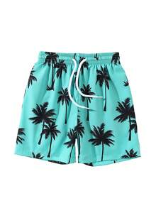 SHEIN Explorewe Young Boys Swimwear In Random Coconut Tree Print, Made Of 4-Way Stretch Fabric Boys Swim Trunks Boys Swim Shorts Tween Boys Swimwear Boys Bathing Suits Boys Swim Trunks With Compression Liner 4-Way Stretch Quick Dry Bathing Suit Toddler Beach Shorts - Multicolor - View 7
