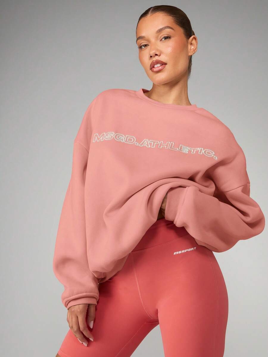 MISSGUIDED Relaxed Fit Crew Neck Graphic Sweatshirt With Logo Print Casual Pullover Sweatshirt For Fall Winter - Pink - View 1