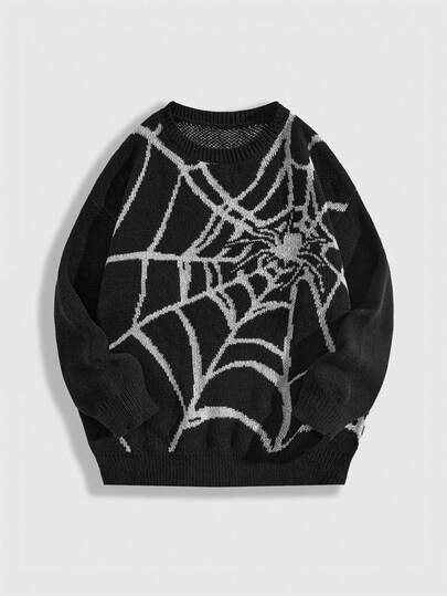 Goth Suéter de manga larga con estampado de telaraña de estilo casual para mujer, otoño/invierno