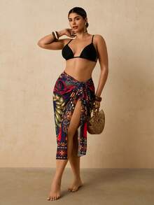 Travachic Váy khoác ngoài cỡ lớn in họa tiết nhiệt đới, kiểu quấn thắt nơ, chất liệu chiffon in họa tiết lãng mạn mùa xuân sớm, thích hợp cho nữ đi biển mùa hè 2026. - Nhiều màu - Xem 4