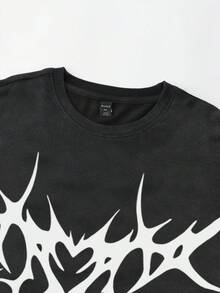 ROMWE MEN Goth Distressed Graphic Long T-Shirt - Black - View 3