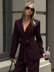 Aloruh Enfärgad vinröd kontorskavaj med åtsittande midja, höst/vinter, dam - Bourgogne - Visa 7