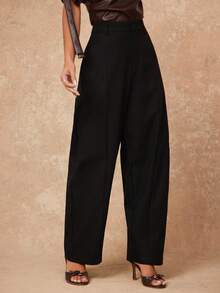 Lumalex Women's Elegant High-End Oblique Sickle Design Long Pants, Suitable For Autumn/Winter Party Black Pants High Waisted Pants - Black - View 7