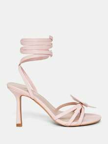 Women's Rhinestone Embellished 3D Floral Decor Elegant High Heel Sandals - Baby Pink - View 6