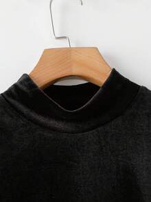 GlowEve CURVE Plus Size Elegant Solid Color Stand Collar Puff Sleeve T-Shirt, Autumn/Winter - Black - View 5