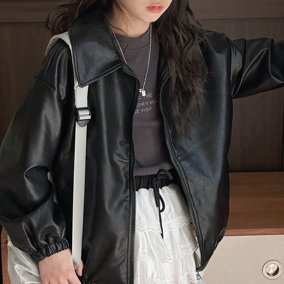 Chaqueta de cuero sintético para niñas preadolescentes