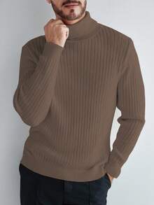 Manfinity CityGents European & American Style Blogger Chic 3D Ribbed Solid Color Casual Slim Fit Sweater Men Turtle Neck