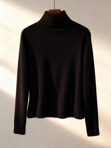 Franclia 新款加厚百搭圆领长袖女式T恤，冬季款 - 咖啡棕 - 查看 2