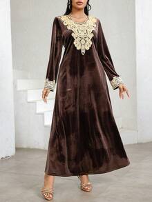 Al Najma 休闲复古长袖收腰阿拉伯风格女式连衣裙 - 粉色 - 查看 4