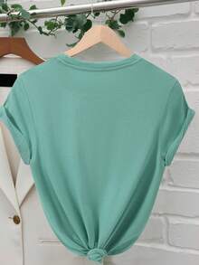 INAWLY 女士心形印花休闲圆领短袖 T 恤 - 薄荷綠 - 查看 2