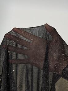 Lyxana Vestido de mujer de unicolor con parches de malla - Negro - Ver 8