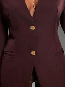 Normani Áo khoác Blazer tay cong thời trang đi làm dành cho nữ - Cà phê nâu - Xem 7