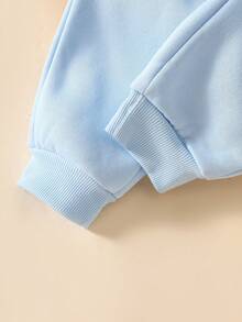 SHEIN Playful Pals 男童3D鲨鱼刺绣图案长袖卫衣裤套装，返校季服装 - 淺藍色 - 查看 4