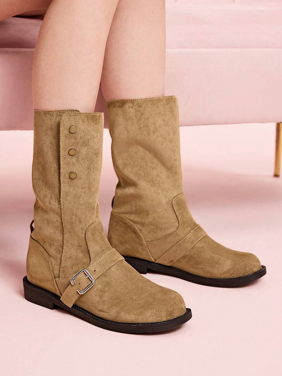 CUCCOO DOLLMOD Women's Retro Over-The-Knee Boots, Round Toe Slim Fit Tall Riding Boots - Apricot - View 1