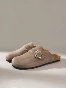 Solecia Women's Casual Slip-On Mules With Buckle Design For Christmas - Grey - View 2