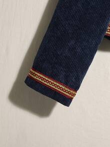 Easelle Áo khoác dáng rộng cổ đứng thêu phong cách cung điện cổ điển dành cho nữ - Màu xanh lam - Xem 5