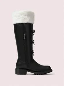 CUCCOO DOLLMOD Women's Casual Round Toe High Boots With Bow Decor And Fringes, Versatile For Autumn/Winter - Black - View 9
