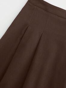 Modelyn 优雅时尚高腰百褶中长裙，百搭又迷人 - 棕色 - 查看 6