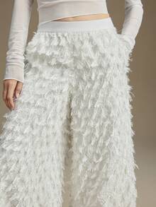 Ontre 2025 Winter Women's Trousers, Party, New Year, White, Textured Fabric, Loose Fit, Minimalist Elegant, Autumn/Winter Apparel, Holiday Party, Women's Bottoms, Holiday, Women's Office Wear, Workwear, Halloween, Christmas, Casual, Versatile, Urban Chic, Guest Attire, Back To School, Women's Pants, Elastic Waistband, Thanksgiving, Valentine's Day, Holiday, Fashionable & Versatile Women's Pants - White - View 7