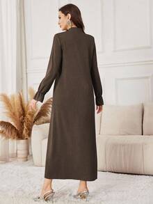 Yasmyna Purple Casual Loose Zip-Up Abaya Robe For Women, Zipper Blouse Abaya - Coffee Brown - View 2