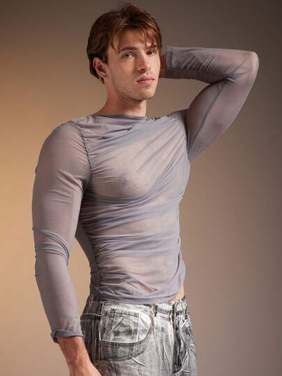 FeverCity Camiseta de manga larga transparente y suave para hombres