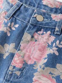 SHEIN MOD 女士碎花口袋宽松牛仔裤 - 中等水洗藍 - 查看 4