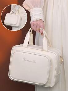 1 件装大容量 PU 防水便携旅行化妆包独特设计女士化妆品收纳包储物柜装饰梳妆台洗漱包桌面收纳包化妆包化妆袋旅行必备化妆品收纳包梳妆台配件 - 彩色 - 查看 3