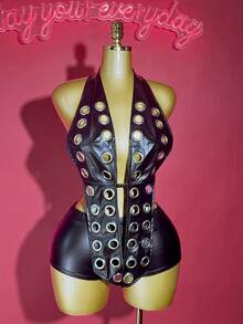 Slaydiva Thời trang nữ cỡ lớn, gợi cảm, phong cách Punk, kim loại, lưới. - màu đen - Xem 13