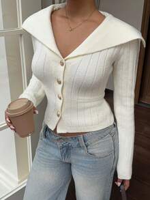 Flirla Women's Fashionable Metallic Button Cardigan - Apricot - View 3