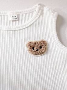 SHEIN Vintaside Kids 3pcs/Set Newborn Baby Boy Casual Cute Bear Decor White Bodysuit Outfit, Suitable For Daily Wear, Summer - White - View 5