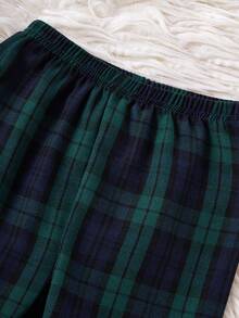 2pcs Young BoyCasual Classic Plaid Shirt & Pants Set, Homewear Boys Plaid Pj Set