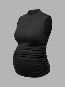 Modmama Top bez rękawów dla kobiet w ciąży w jednolitym kolorze, ze stójką, prosty, swobodny, marszczony - Wielokolorowe - Zobacz 10