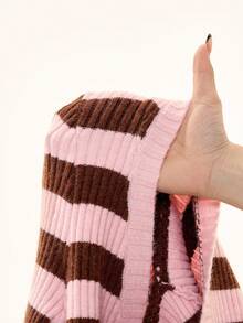 ROMWE Avant Retro Sweetheart Contrast Striped Deep V-Neck Long Sleeve Sweater For Women - Multicolor - View 8