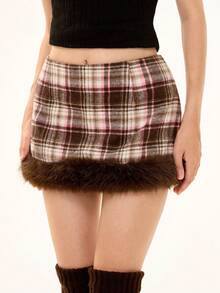ROMWE Avant Retro Sweet Vintage Plaid Low Waist Fringed Mini Skirt - Multicolor - View 5