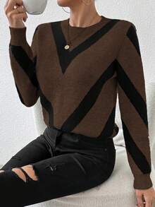 Franclia Nuevo suéter de cuello redondo con estampado geométrico de rayas para otoño/invierno 2024 - Multicolor - Ver 5