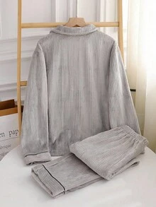 男式休闲撞色边拉链开衫和裤子两件套家居服套装 - 灰色 - 查看 2