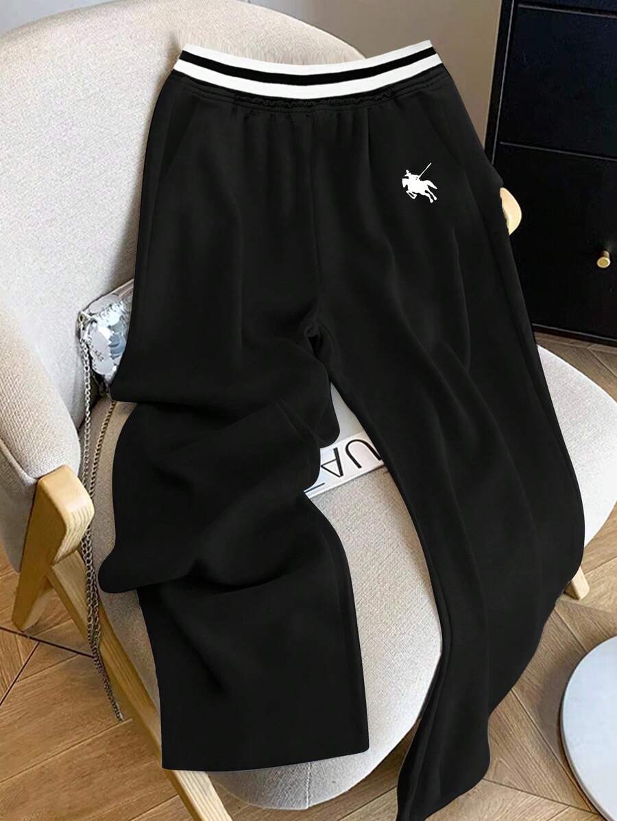 SHEIN New Arrival Knight Pattern Women Casual Straight Leg Sweatpants Fall Cloth For Women - Black - View 1