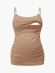 Modmama Camiseta interior de lactancia con sujetador incorporado, color blanco - Caqui - Ver 3