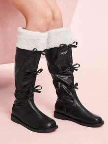 CUCCOO DOLLMOD Women's Casual Round Toe High Boots With Bow Decor And Fringes, Versatile For Autumn/Winter - Black - View 5