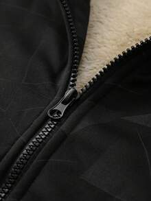 Manfinity Homme 男士几何印花长袖休闲保暖棒球领夹克，秋冬季，保暖内衬 - 黑色 - 查看 3