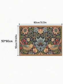 SHEIN Symmetrical Floral And Bird Design Welcome Doormat, Non-Slip Rubber Backed Polyester Floor Mat, Lightweight, Machine Washable, Braided, Decorative Rug With For Home, Bedroom, Kitchen, Hallway, Entryway