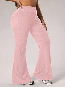 Rhythm Era Leggings acampanados acanalados para mujer, pantalones deportivos de ajuste ceñido para uso diario, para todas las estaciones - Rosa Pálido - Ver 5