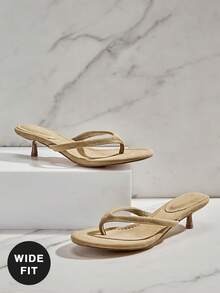 SHUZIA Giày cao gót đế thấp dáng rộng cho nữ, kiểu dáng thanh lịch, thoải mái, gợi cảm, sang trọng, thích hợp cho dịp Giáng sinh. - Màu be - Xem 1