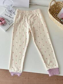 DAZY Set de 2 piezas de ropa de niña joven con cuello redondo y estampa de oso, ropa de niña joven para otoño - Beis - Ver 3