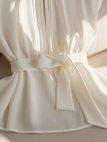 GlowEve 纯色无袖系带褶皱休闲衬衫，适合日常通勤