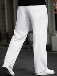 Manfinity Homme Plus Size Men's Solid Color Pockets Straight Leg Loose Casual Pants, Fall - White - View 2